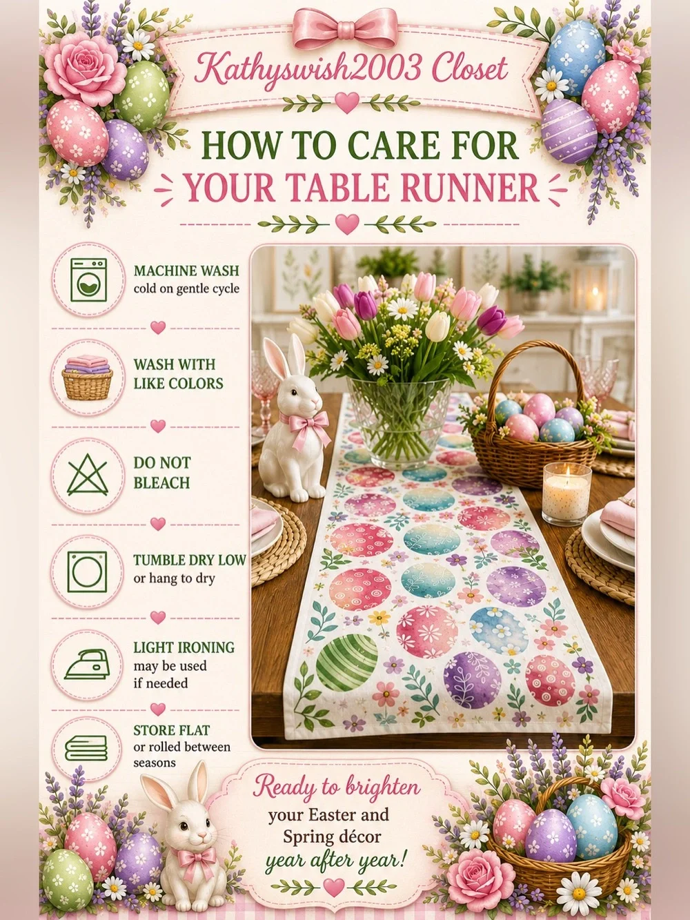 Colorful Eggs Floral Spring Table Runner